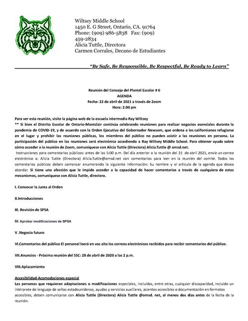 SSC Agenda Spanish SSC Agenda Spanish